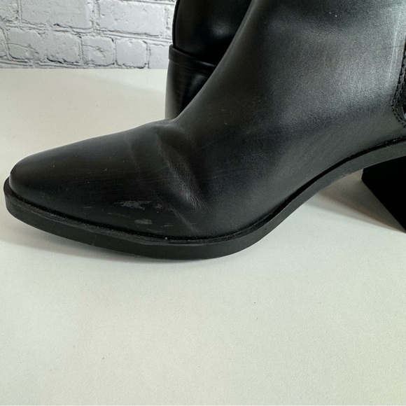 Anne Klein Black leather size 9 wide block heel side zip mid calf booties - Picture 4 of 12